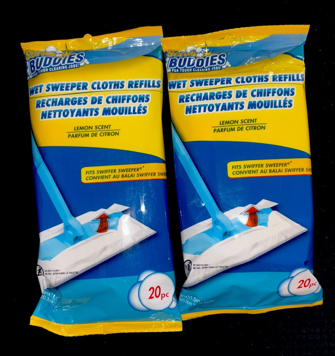 2 Packs Scrub Buddies Wet Cloths Refills Lemon Scent FITS Swiffer Sweeper 40 CT