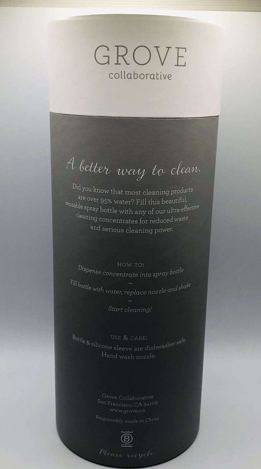 Grove Collaborative 16 oz Glass Spray Bottle With Silicone Light Gray Sleeve New