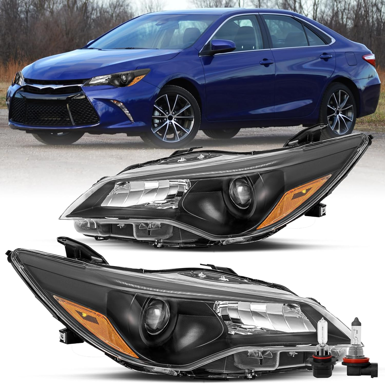 Headlight Assembly Compatible with 2015-2017 2015 2016 2017 Toyota Camry Driver
