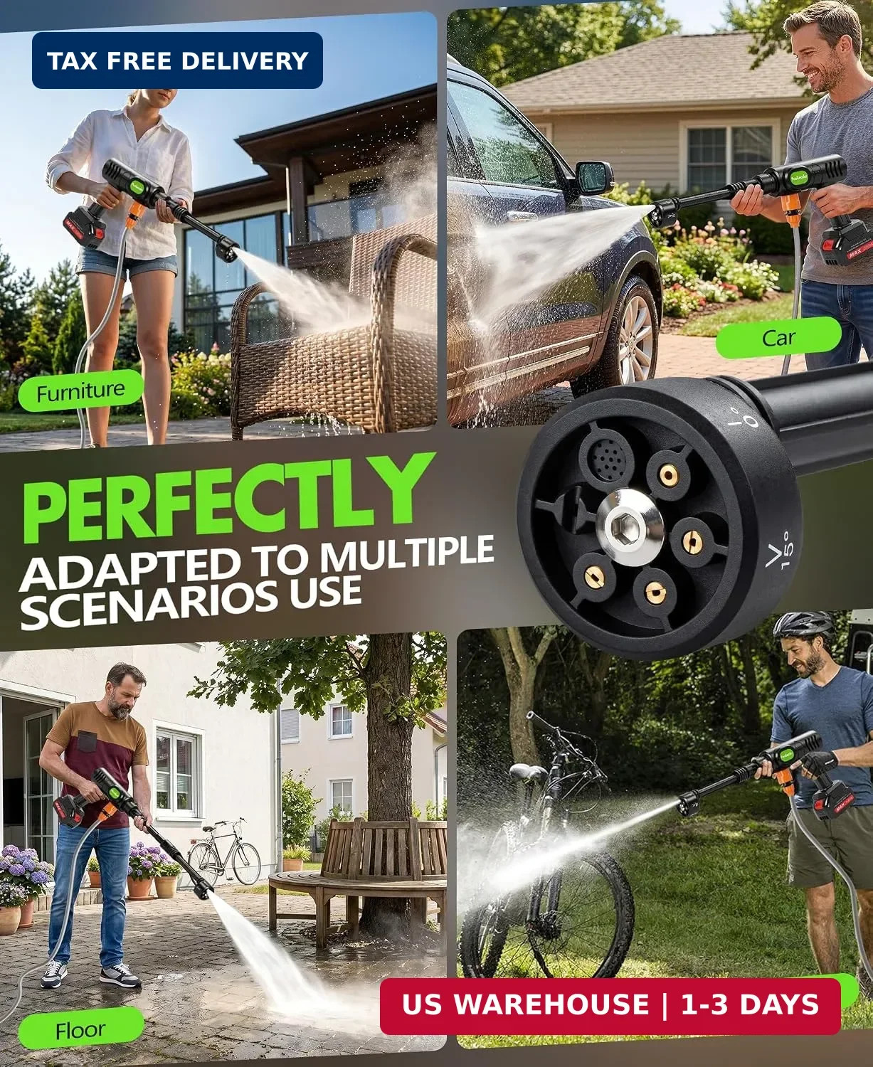 PoolLeader Cordless Car Washing Tool, Portable Vehicle Cleaner with 6-in-1 Nozzl