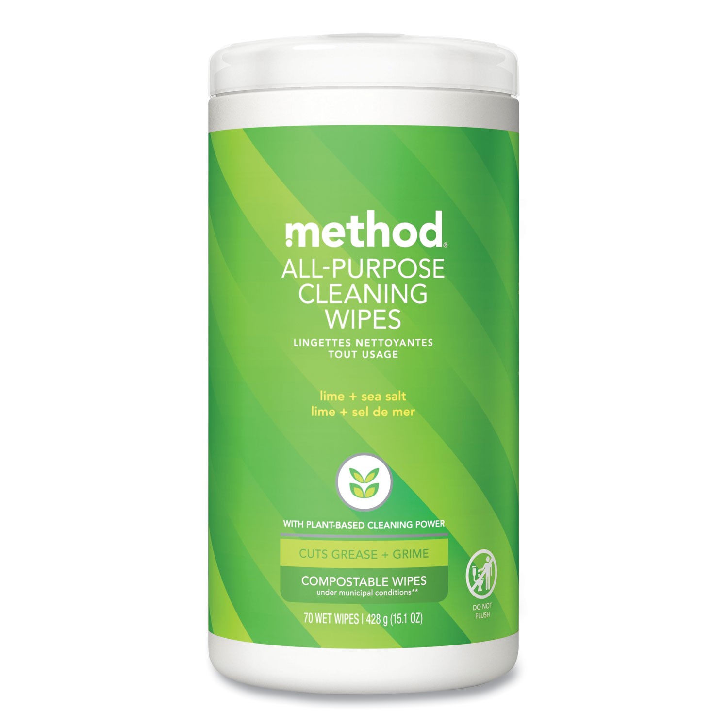 All Purpose Cleaning Wipes, 1 Ply, Lime and Sea Salt, White, 70/Canister, 6/Cart