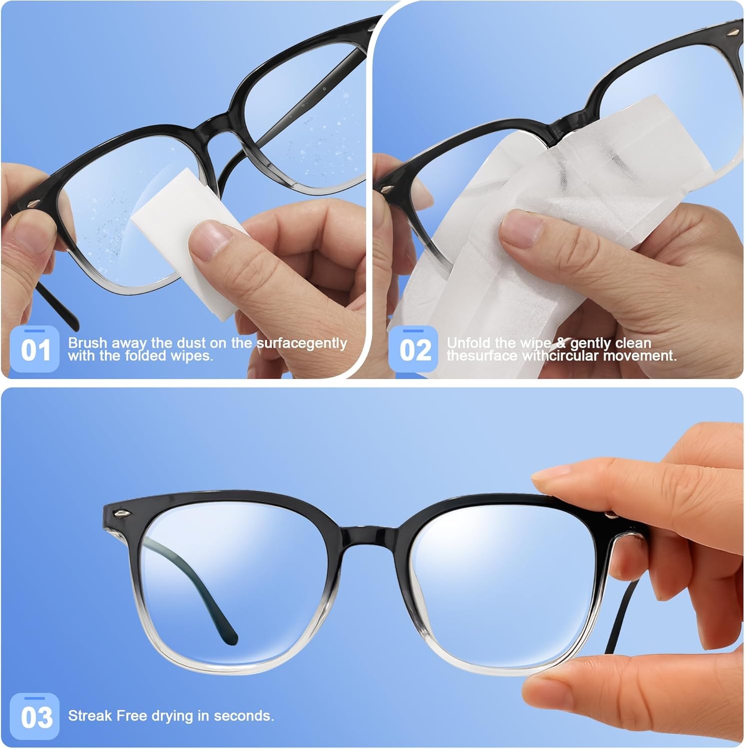 Lens Wipes for Eyeglasses, Eyeglass Cleaner Wipes for Ceras, Sunglasses,