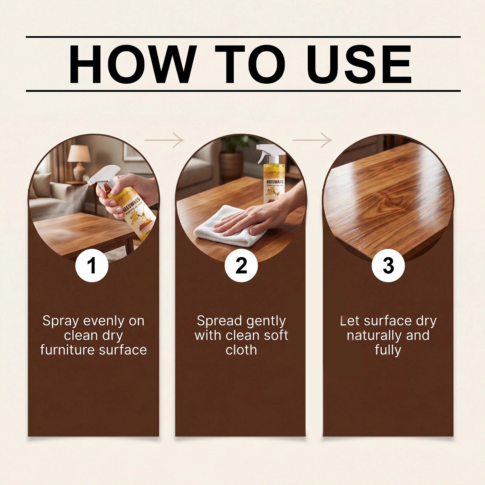 Beeswax Spray Essential Oil Wax,Multi-Purpose Furniture Polish,Wood Care Spray