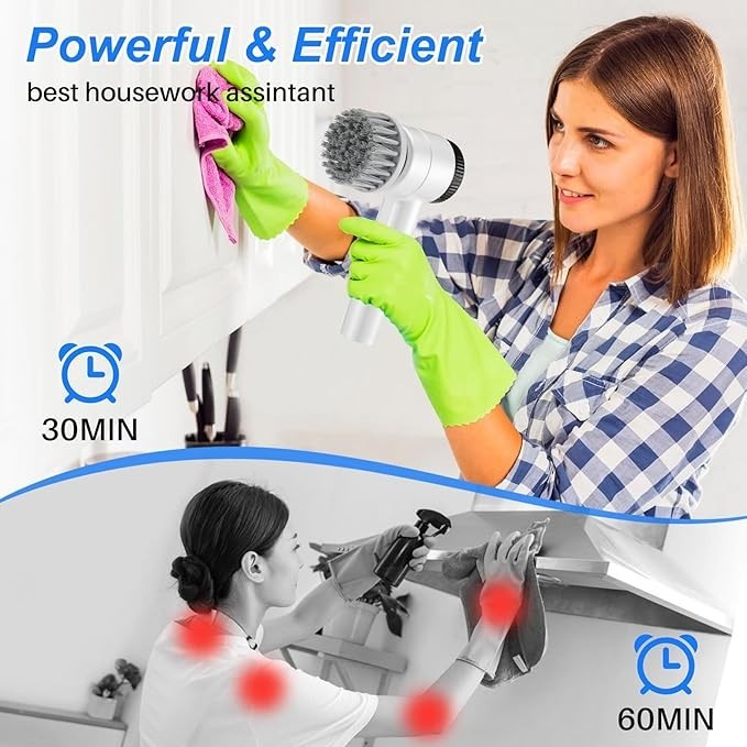 Cordless Electric Spin Scrubber 3-Speed Power Cleaning Brush w/Battery Display