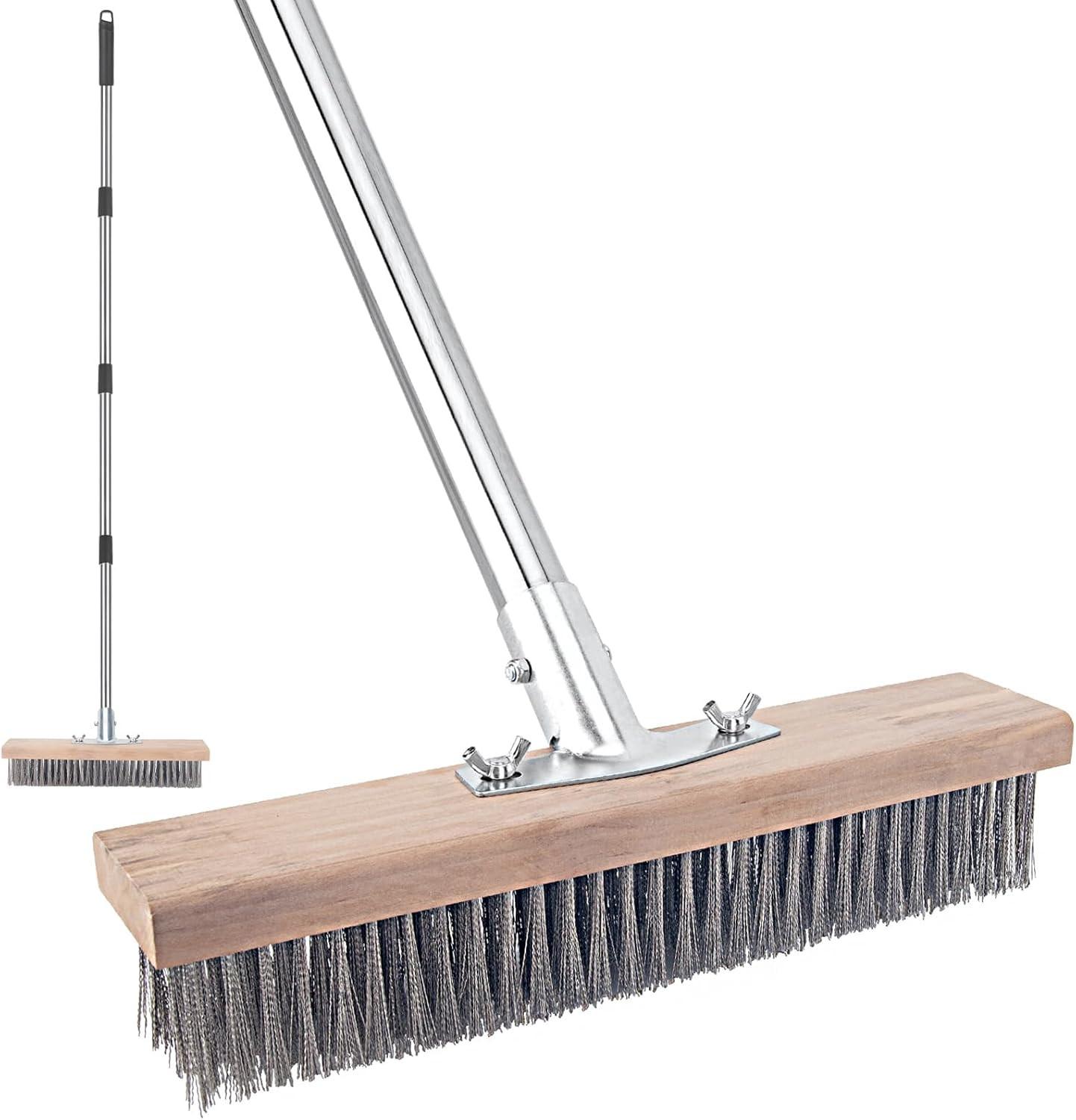 Stainless Steel Wire Scrub Brush with Long Handle for Deck, Concrete, Patio Floo