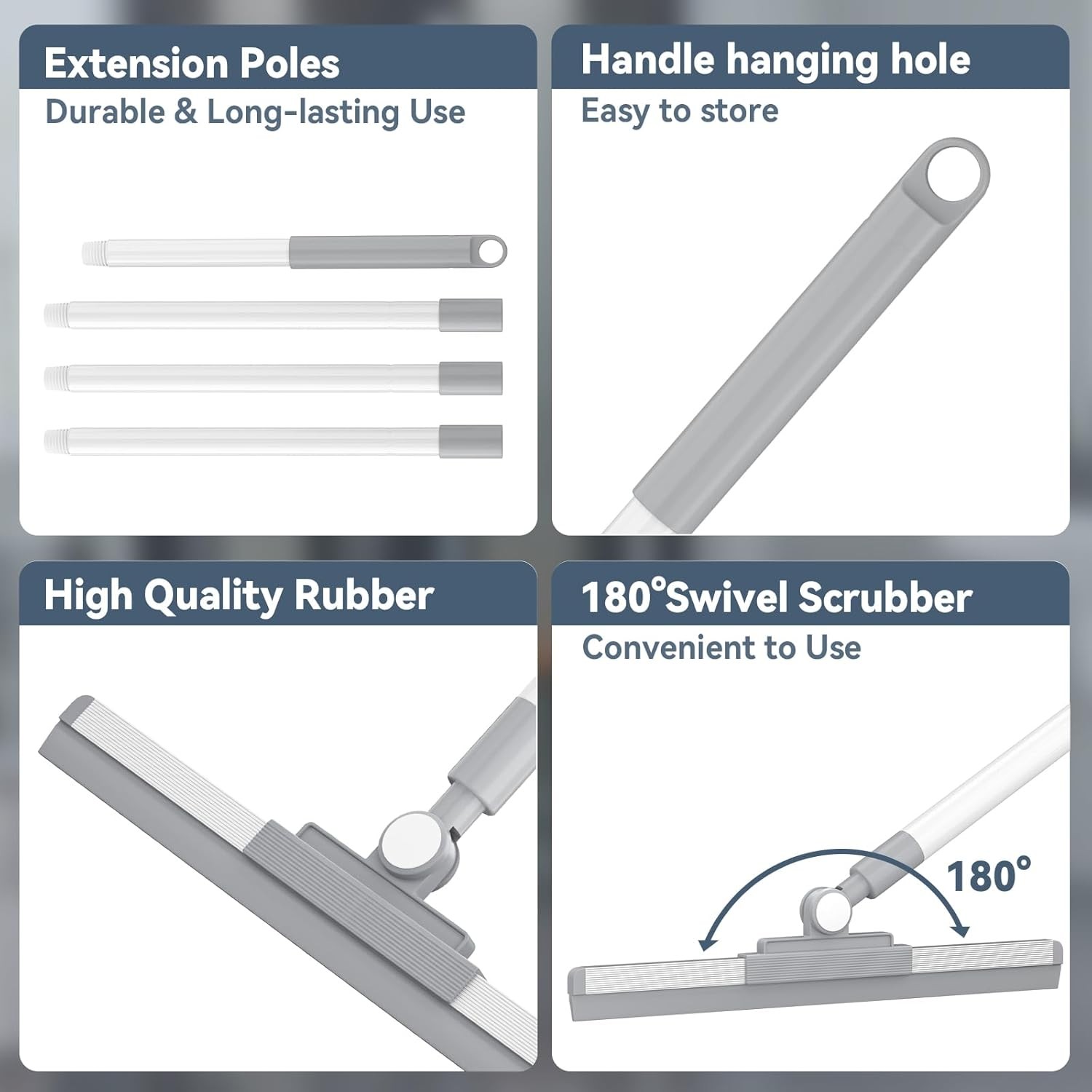 Floor Squeegee with 180° Rotating Head, Squeegee for Floor with 52” Long