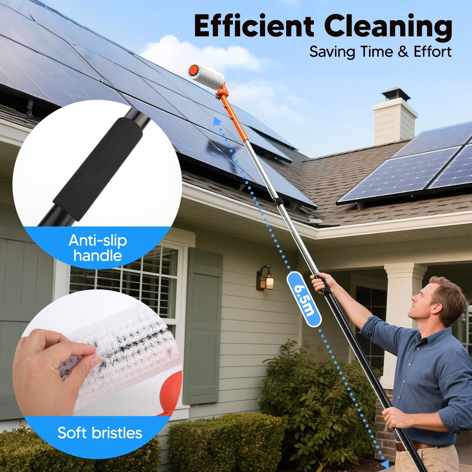 Electric Solar Panel Cleaning Brush and Pole, 20FT Telescopic Cleaning Roller…