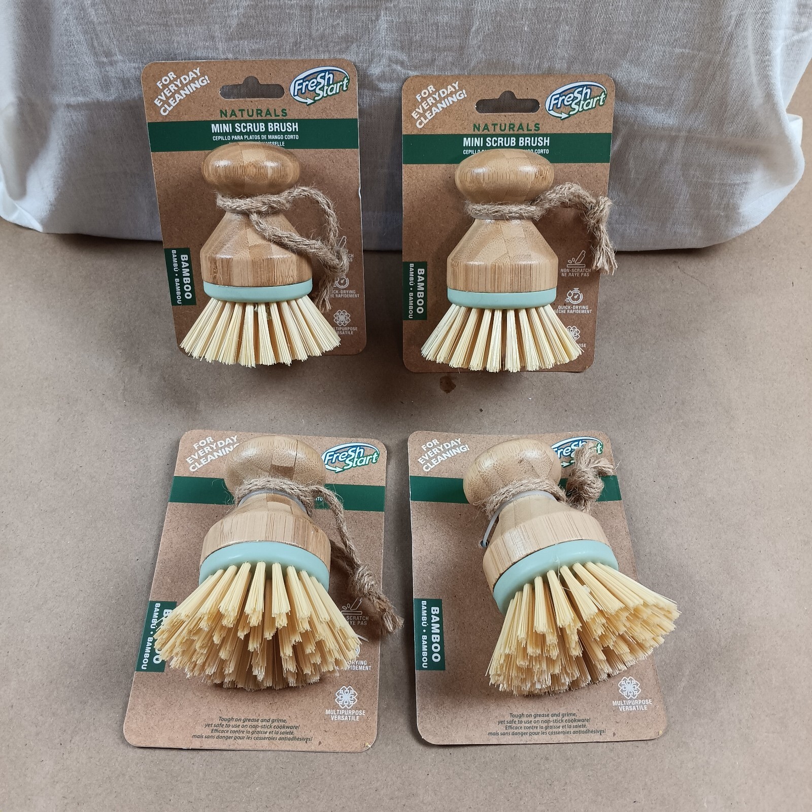Lot of 4 Bamboo and Recycled Plastic Dish Scrub Brush Wood Cleaning Brush