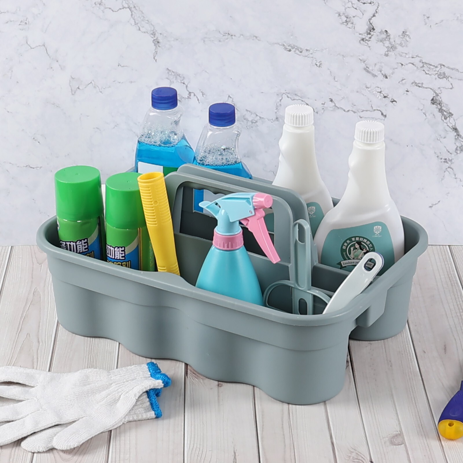 4/6-Packs Plastic Large Cleaning Caddy with Handle Commercial Tools Supply, Grey