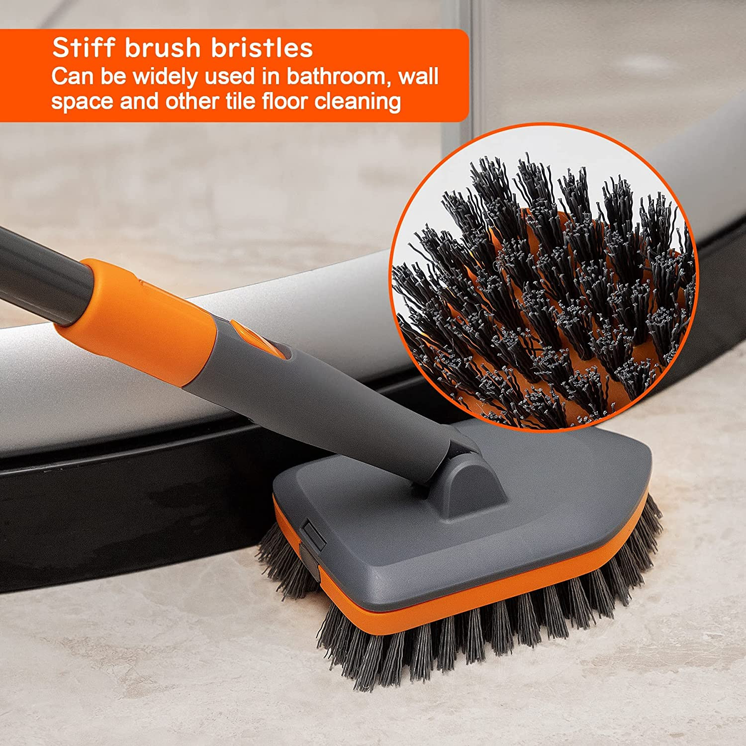 Tile Tub Scrubber Brush with 3 Different Function Cleaning Heads and 56″ Extenda