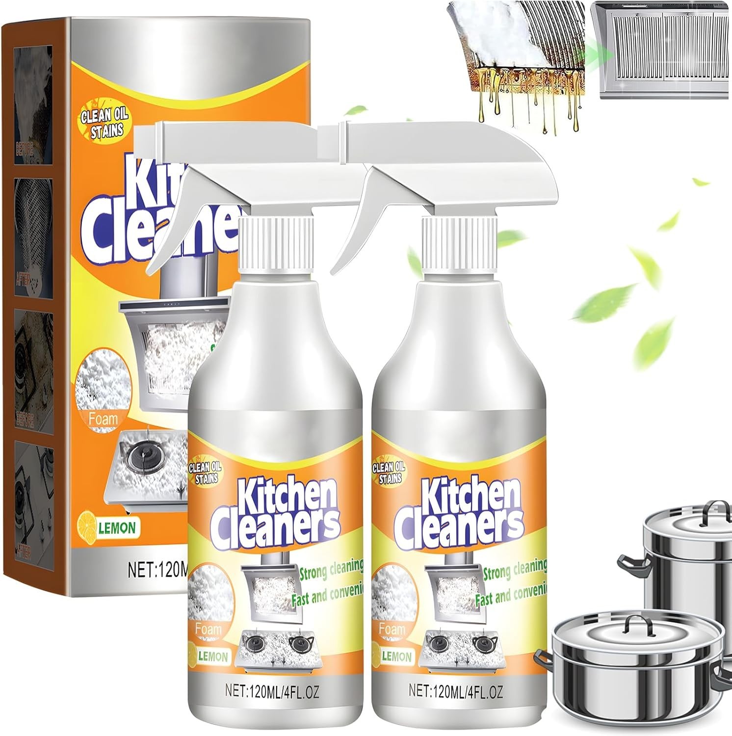 Powerful Kitchen Foam Cleaner – Stubborn Stains Remover for Stoves & Pots (2PCS)