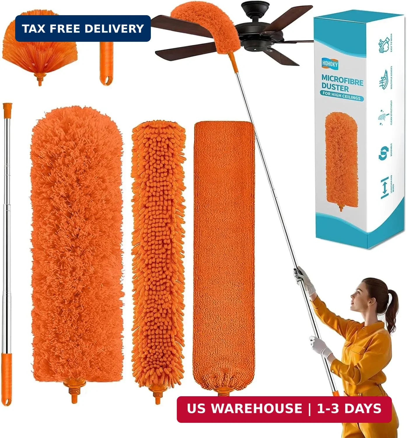 Cobweb Duster with Extension Pole,Cleaner Outdoor 110″ Telescoping Extended Sspi