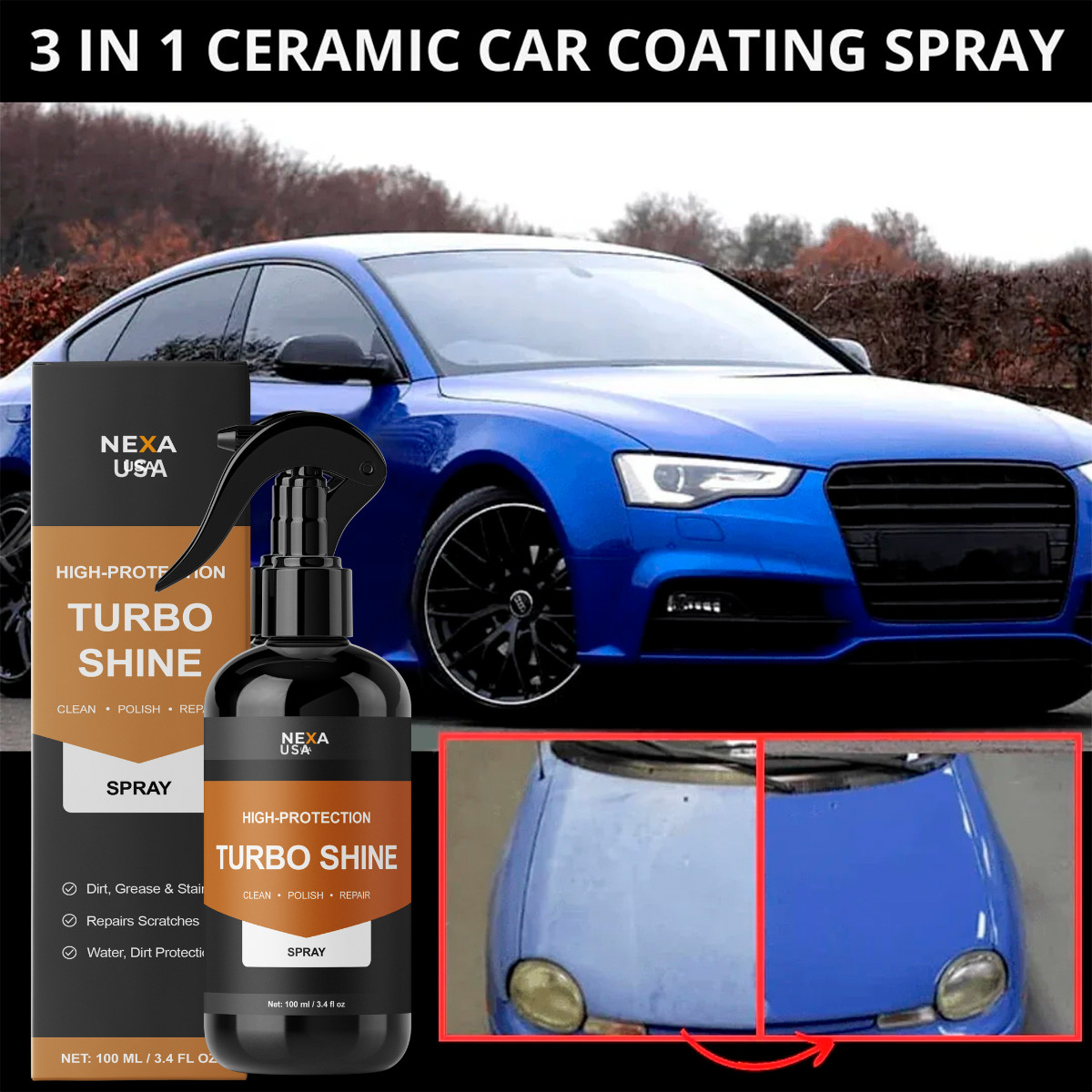 Nexa TurboShine Car Polish & Shine Spray – Enhances Gloss & Surface Smoothness