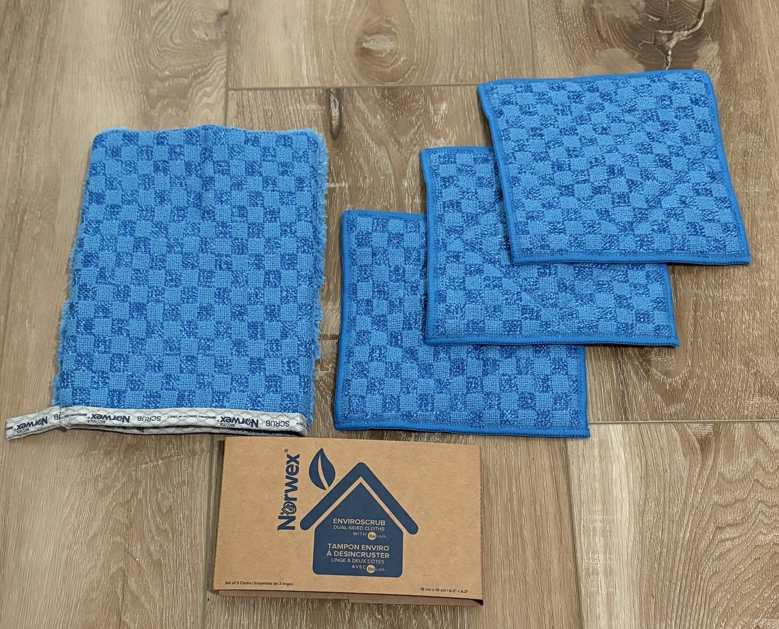 NORWEX 3 – ENVIROSCRUB DUAL SIDED CLOTHS & SCRUB MITT W/ BACLOCK BLUE NEW LOT!