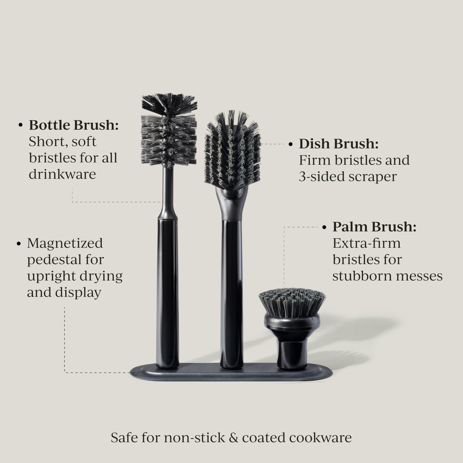 Curio Home Goods Ionic Brush Set, Magnetized to Stand Upright, Stainless Stee…