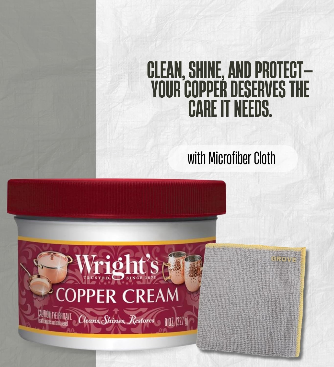 Wright’S Mild Scent Copper Cleaner 8 Oz Cream Bundle with Microfiber Cloth – Cre