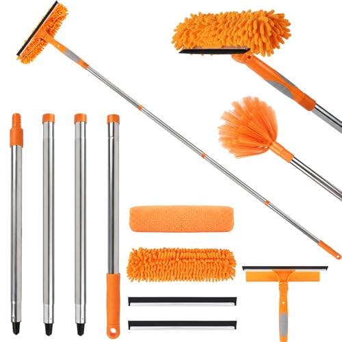 67″ Window Squeegee Cleaner Kit with Extension Pole 3-in-1 Rotatable Tool