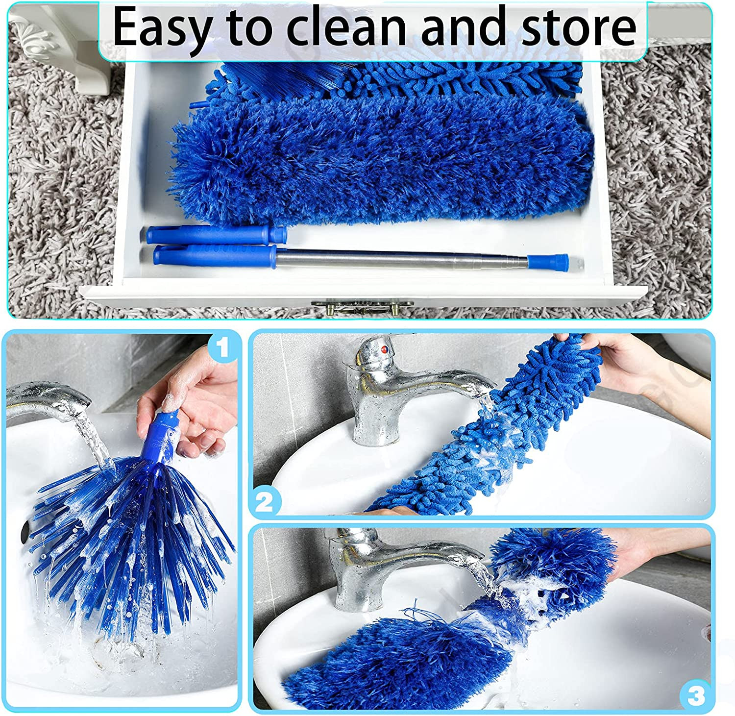 Duster, Microfiber Dusters with 2 Handle Sets, Durable 15-100 Inches Long Telesc