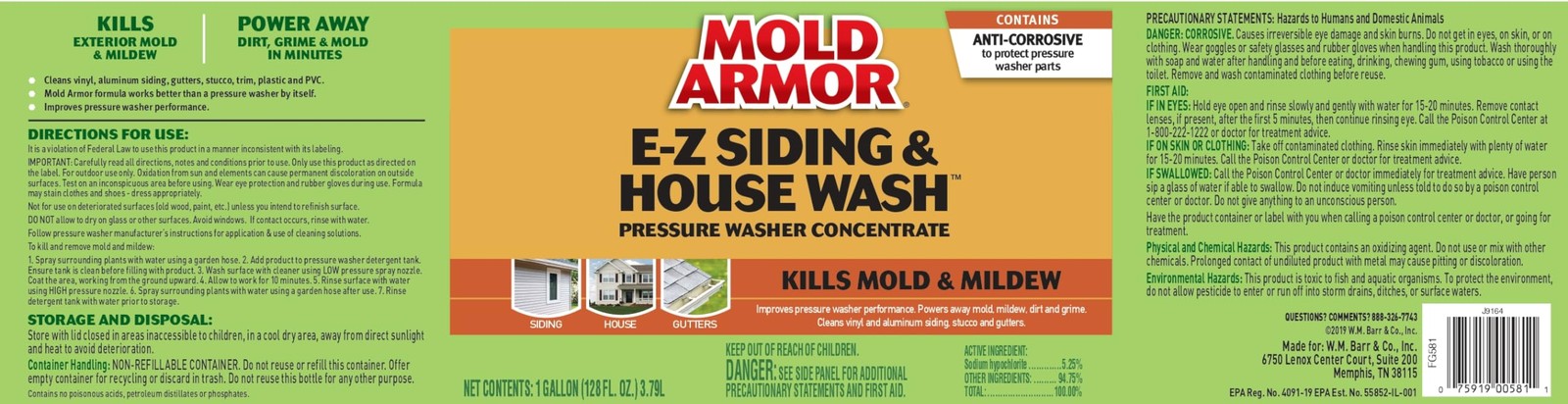 W M BARR FG581 128OZ Siding/House Wash 128 Fl Oz (Pack of 1), No Color