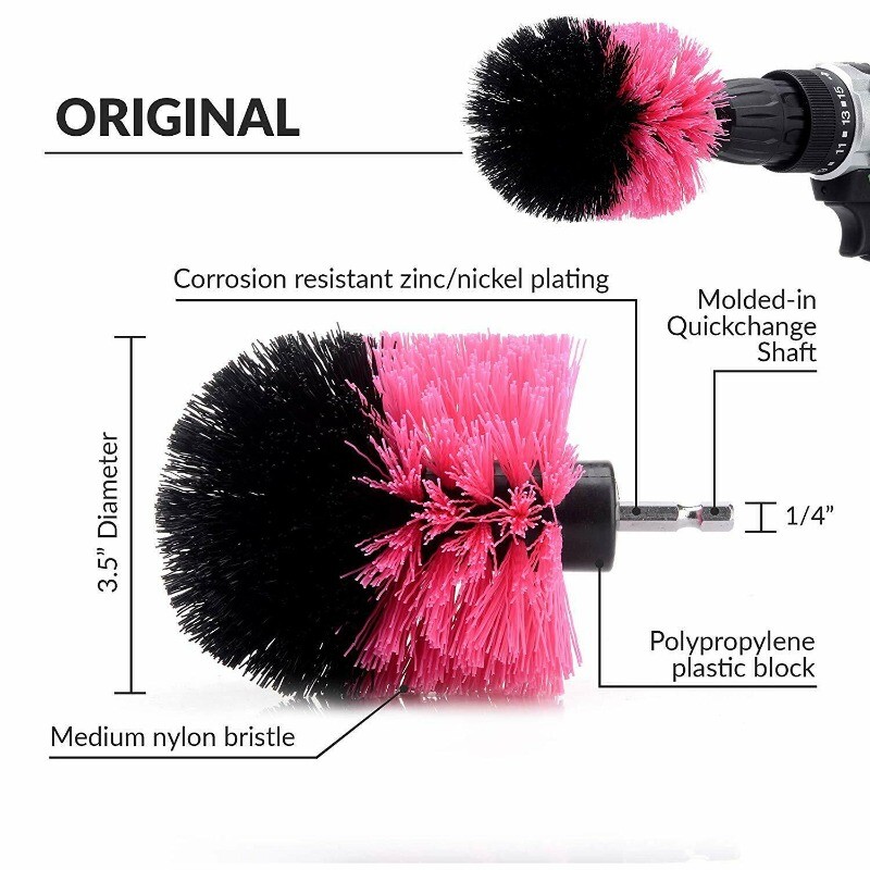 3 Pcs/set Drill Brush Power Scrubber Drill Attachments Cleaning Pink