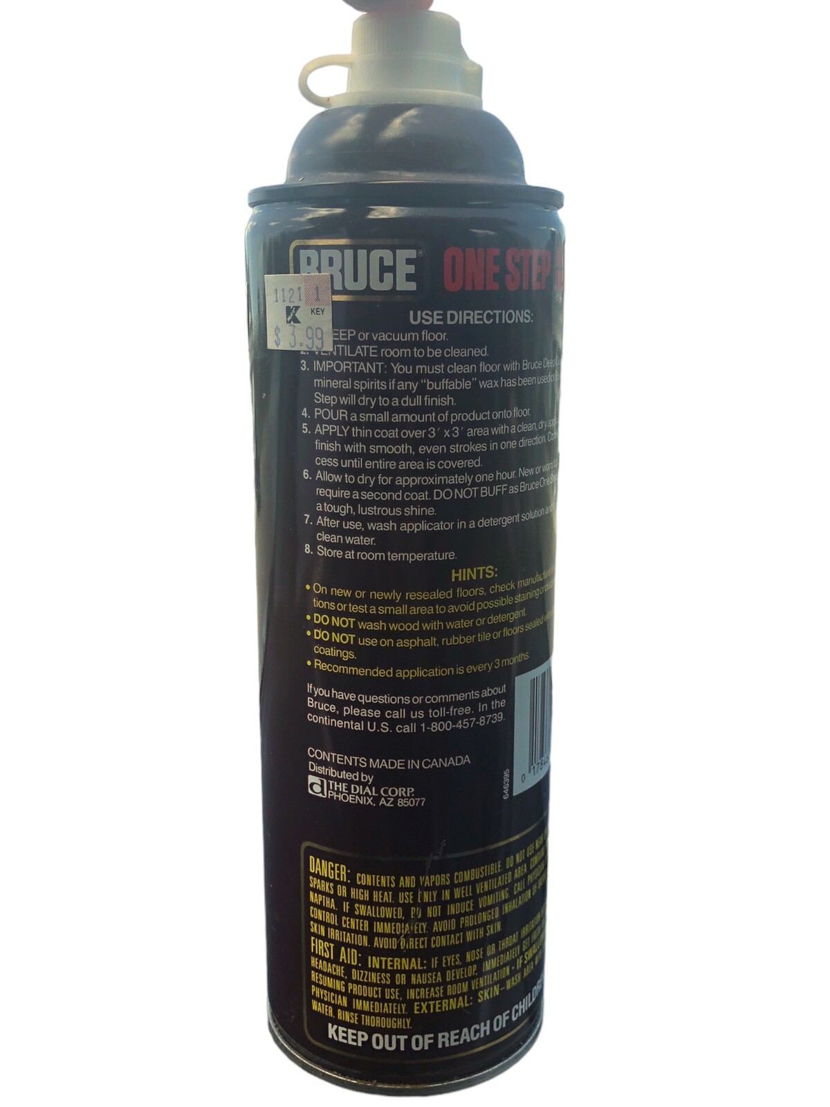 Vtg Bruce One Step Acrylic Formula Can DISPLAY MOVIE PROP 22oz 3/4 Full