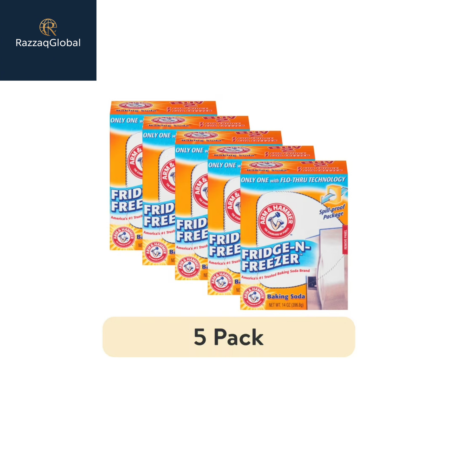 (5 pack) ARM & HAMMER Baking Soda Fridge-n-Freezer Odor Absorber, 14 oz Box