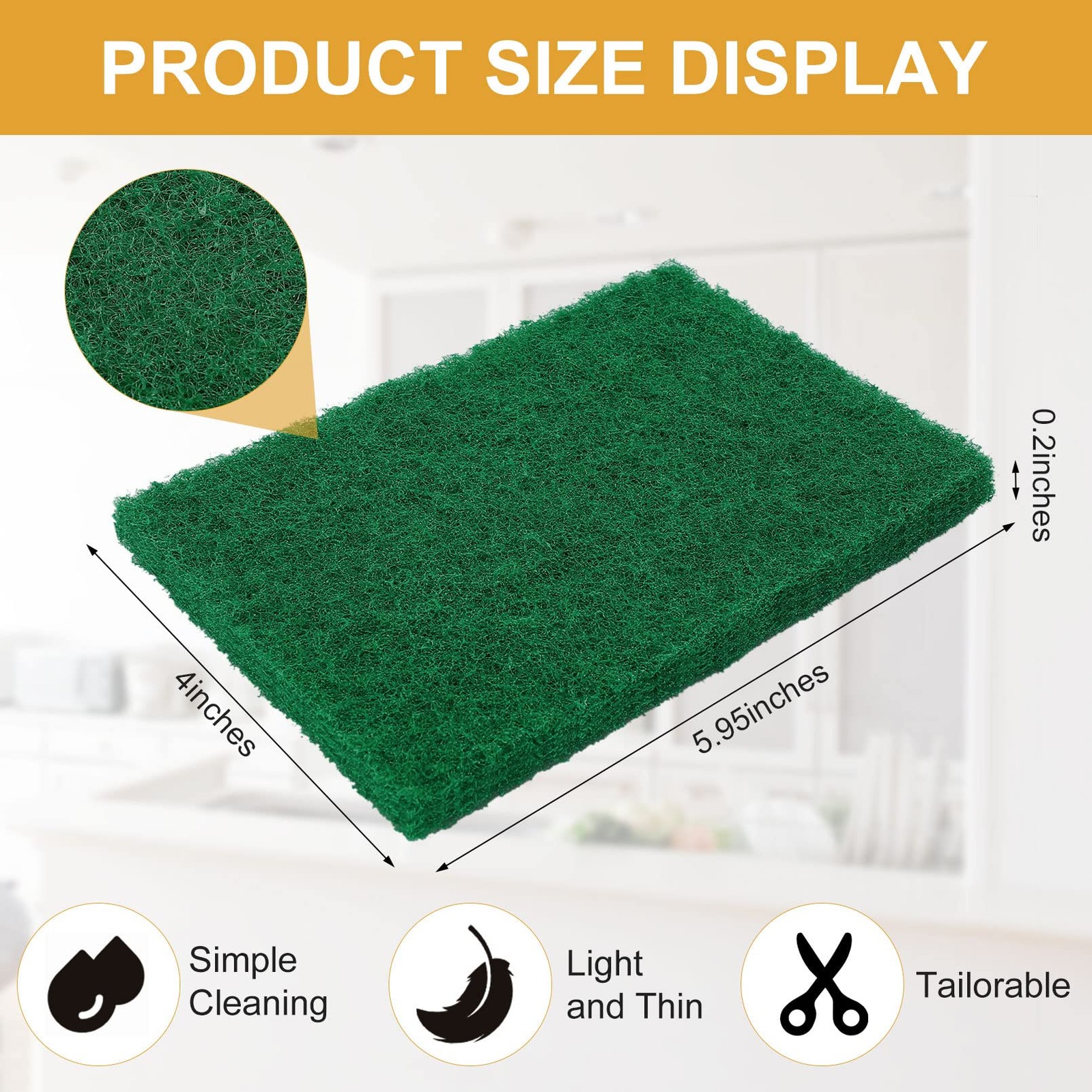 50 PCS Heavy Duty Scouring Pads, 4 x 5.95 inch, Green, Reusable, Non-Scratch