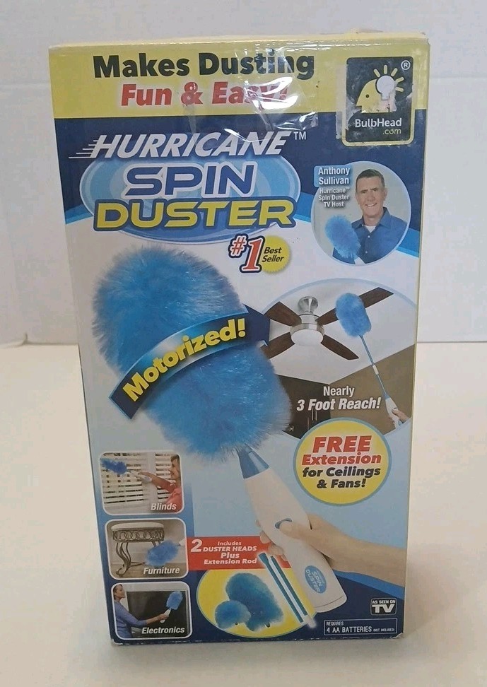 Hurricane Spin Duster Motorized Dust Wand w/3ft Extension For Ceiling Fans NIB