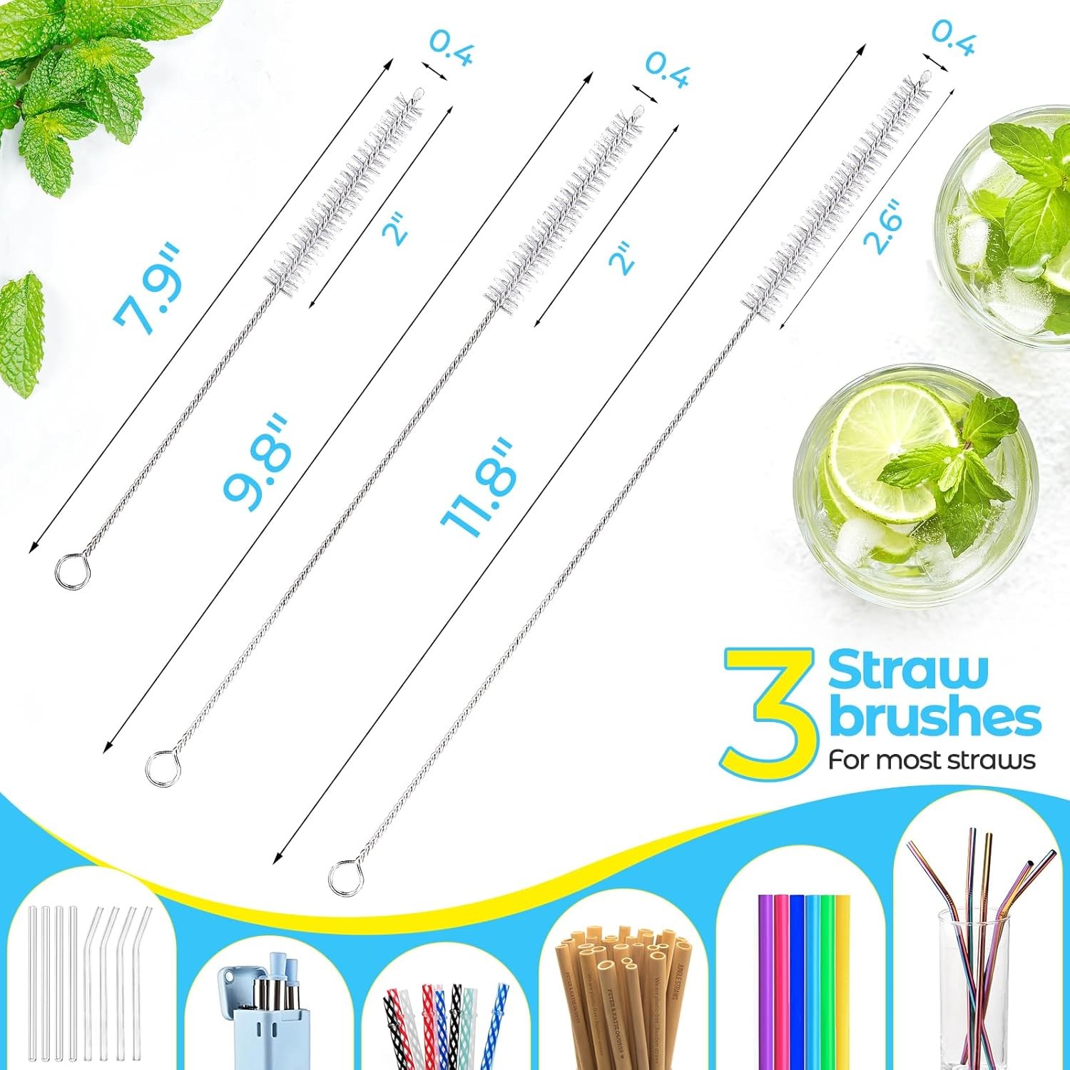 Baby 5 Pack Bottle Cleaning Brush Set, Stainless Steel Scrub Cleaner Brush