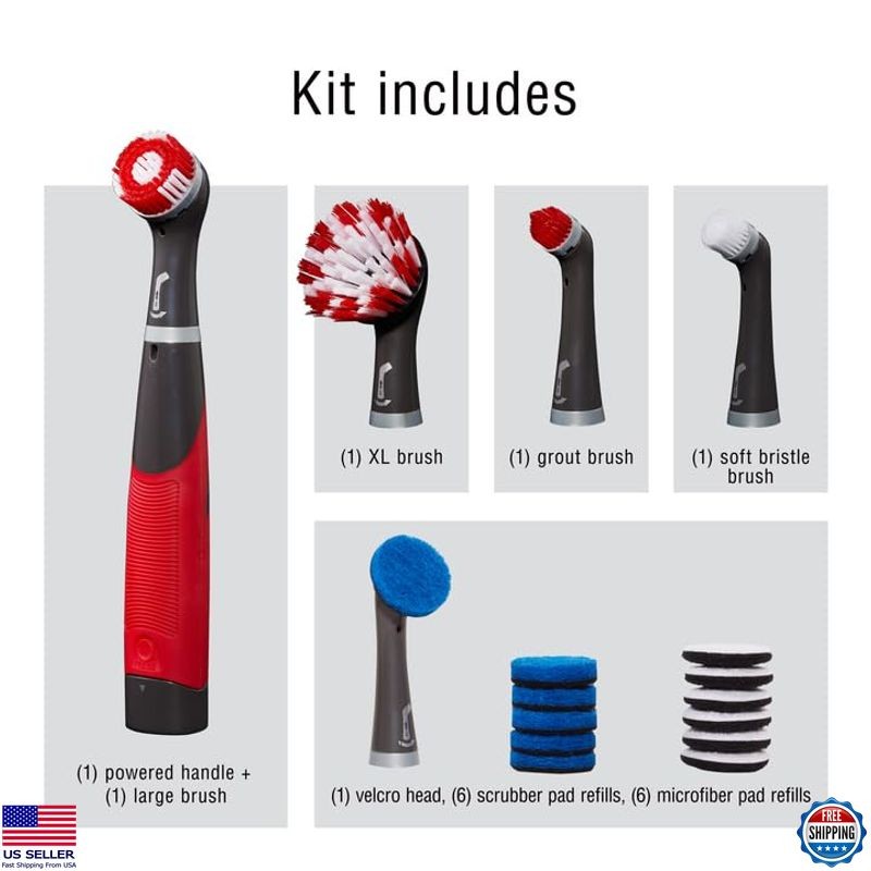 Cordless Electric Scrub Brush 18-Piece Kit, Water Resistant for Home & Bathroom