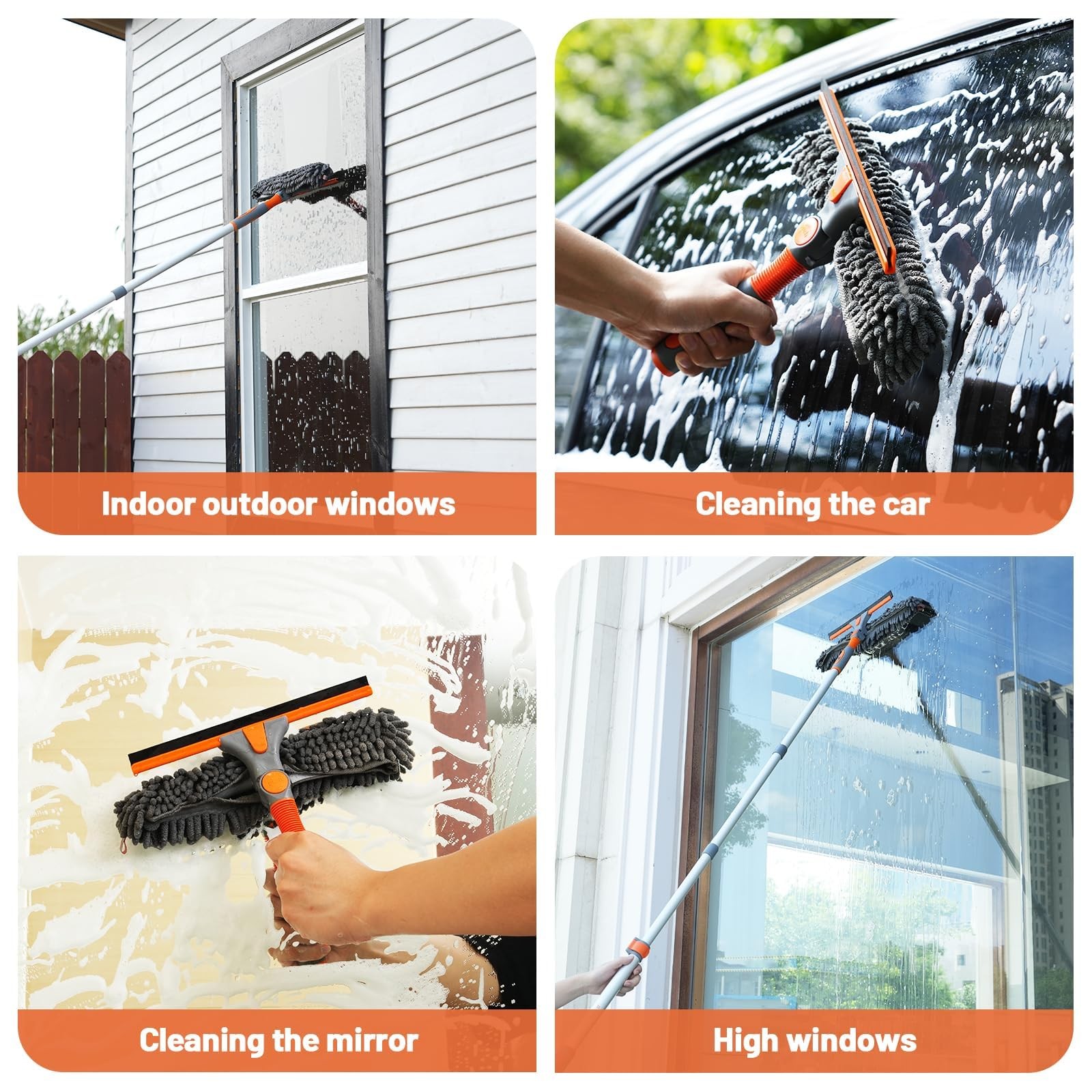 65” Squeegee Window Cleaner 2 in 1 Rotatable Window Cleaning Tool Kit with T…