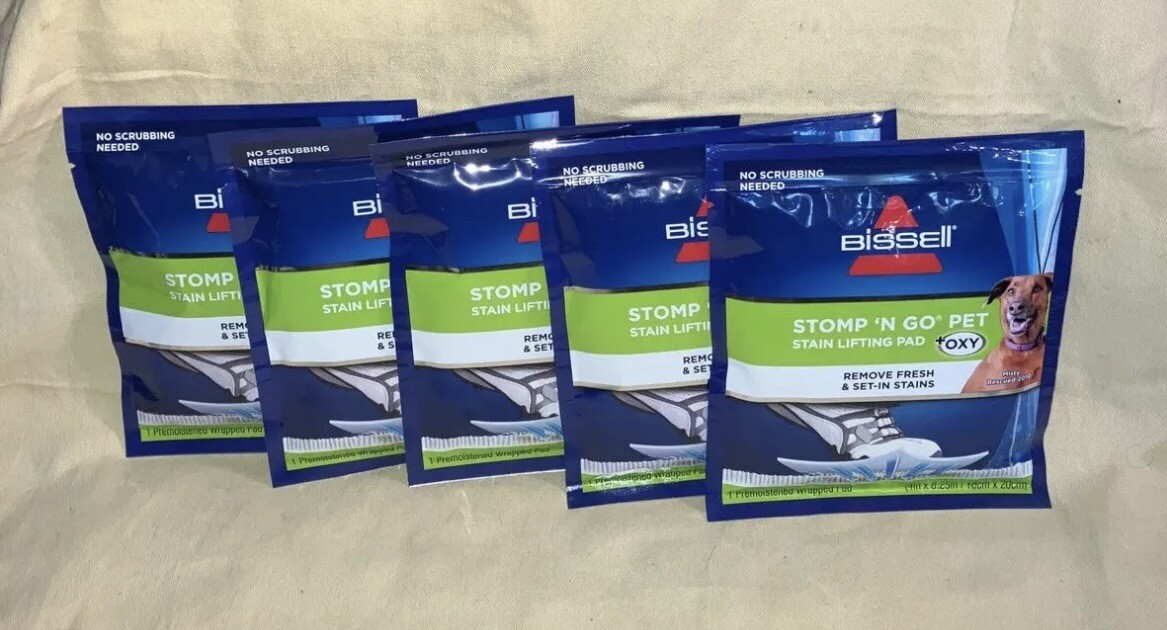 Bissell Stomp ‘n Go Pet Stain Lifting Pad+ OXY 5 Pack New Sealed! Discontinued!