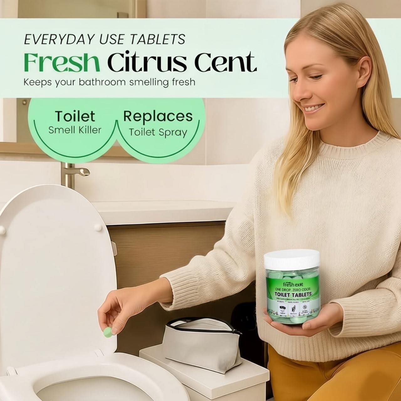 Toilet Deodorizer Tablets – Drop One In and Go – 60 Count Citrus Scent – Odor…