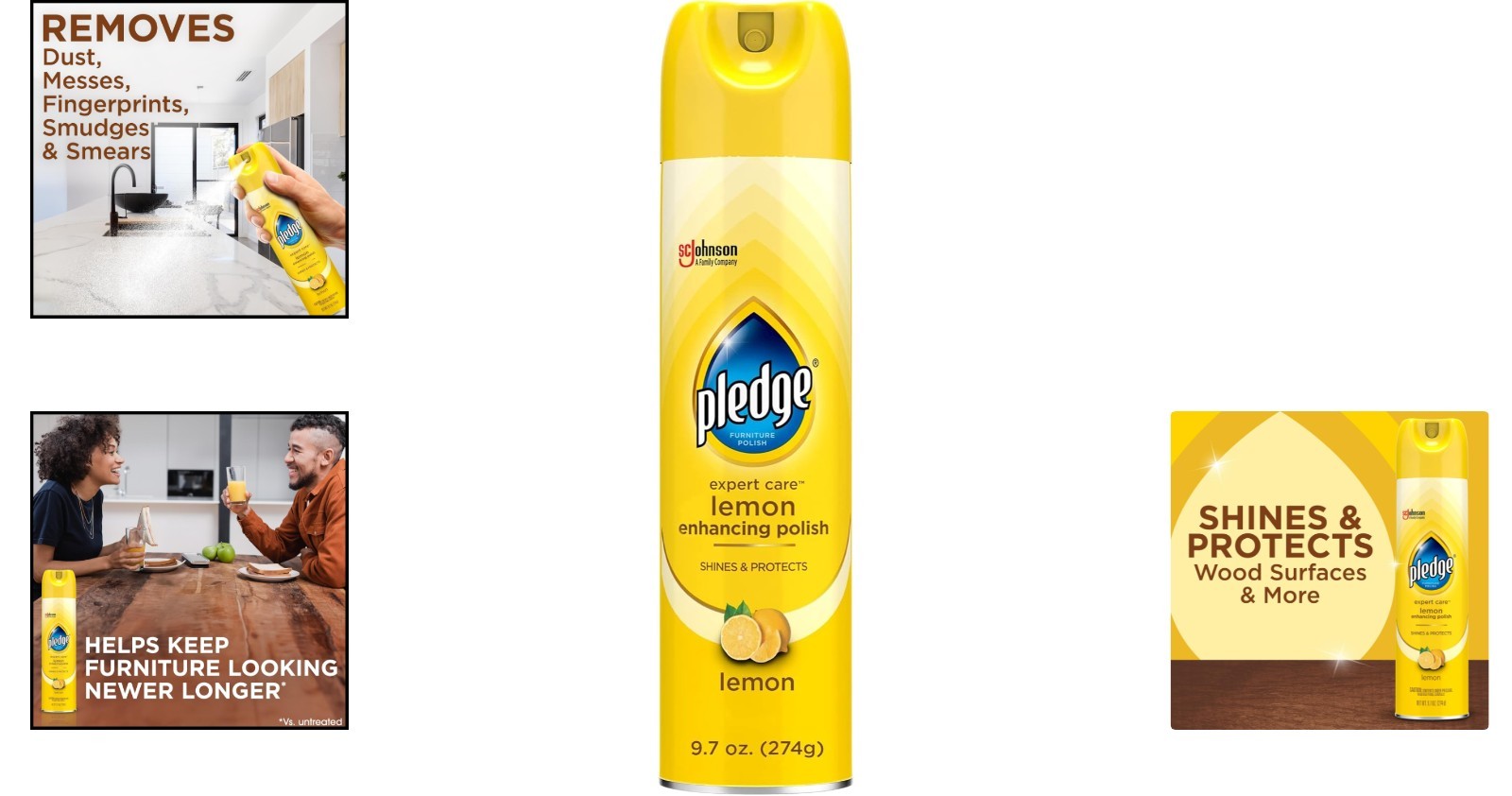 Fast-Acting Pledge Polish Spray 9.7oz – Dust & Fingerprint Remover, Lemon Scent