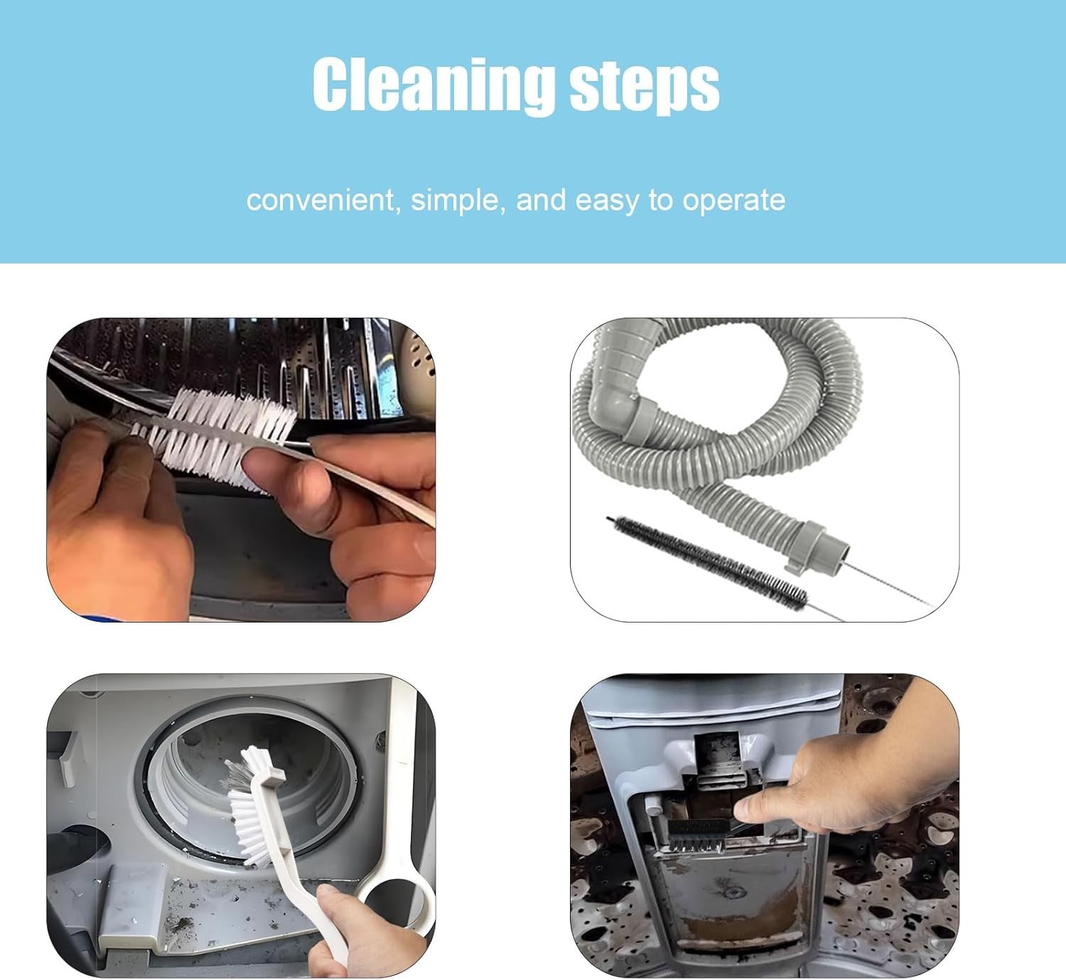 Washing Machine Cleaning Brush,Dryer Vent Cleaner Kit,Crevice Brush for Bathroom