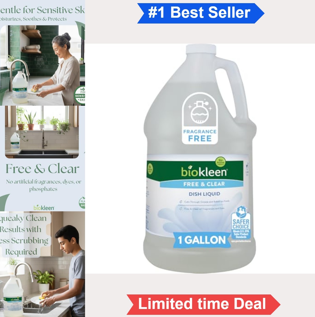 Dish Soap Liquid 128 Ounce Unscented Non Toxic Eco Friendly Plant Based Grease