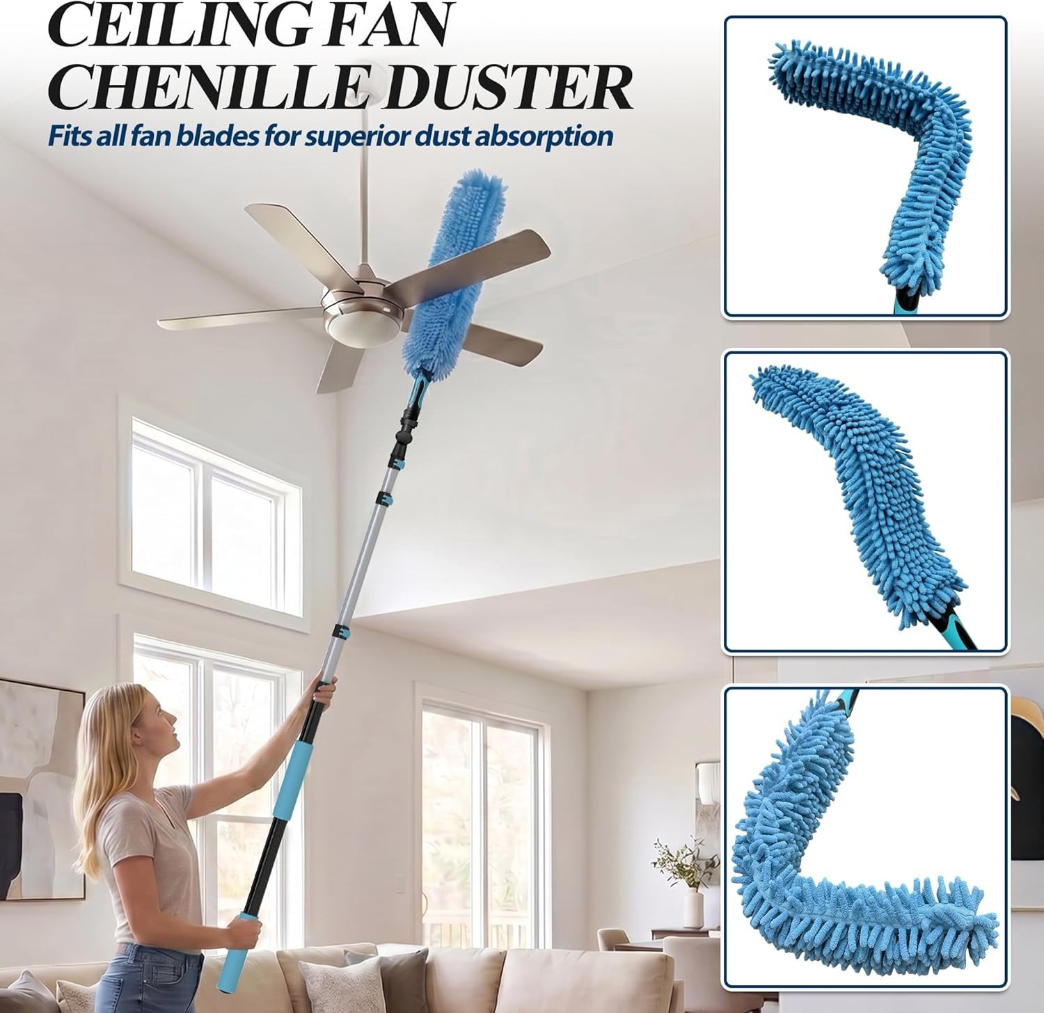 20FT High Duster Cleaning Kit – 3-12FT Extension Poles, Microfiber & Cobweb Tool