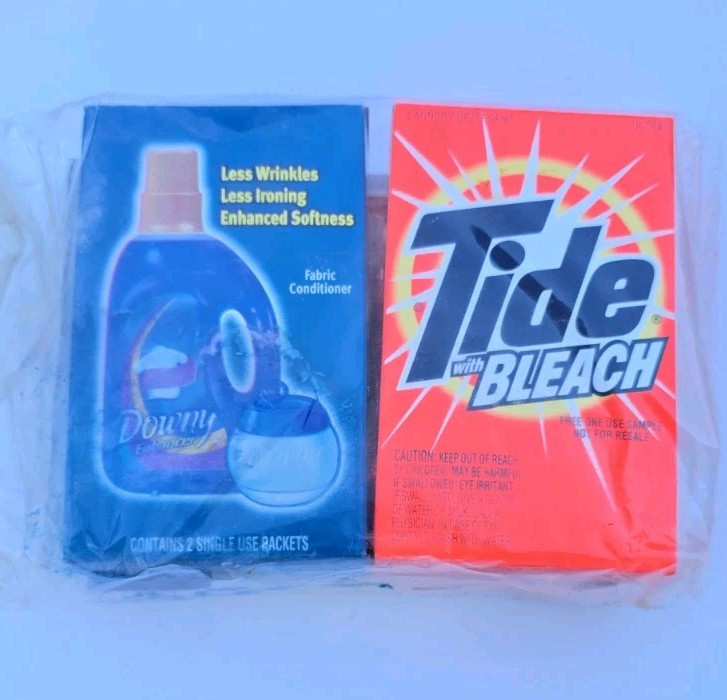 Vtg 1998 TIDE Bleach Laundry Detergent + DOWNY Fabric Softener FREE SAMPLE SIZE!