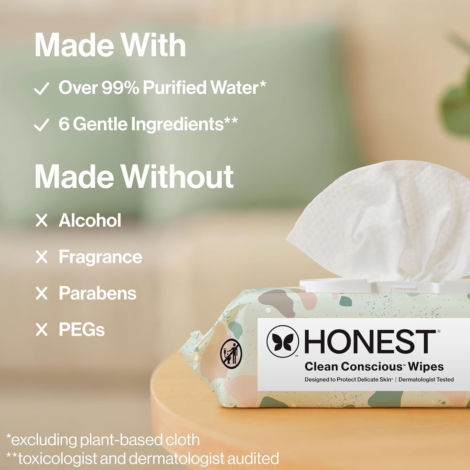 The Honest Company Sensitive Baby Wipes 60 Pack, Geo Mood Hypoallergenic