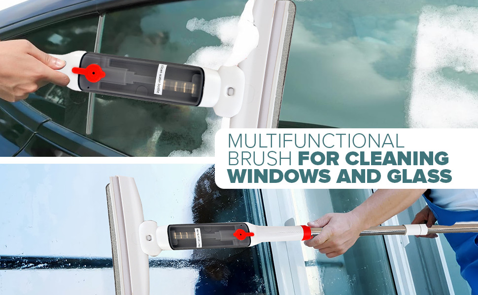 Window Cleaner with Front and Rear Cleaners + Expandable Sprayer – Window Vacuum