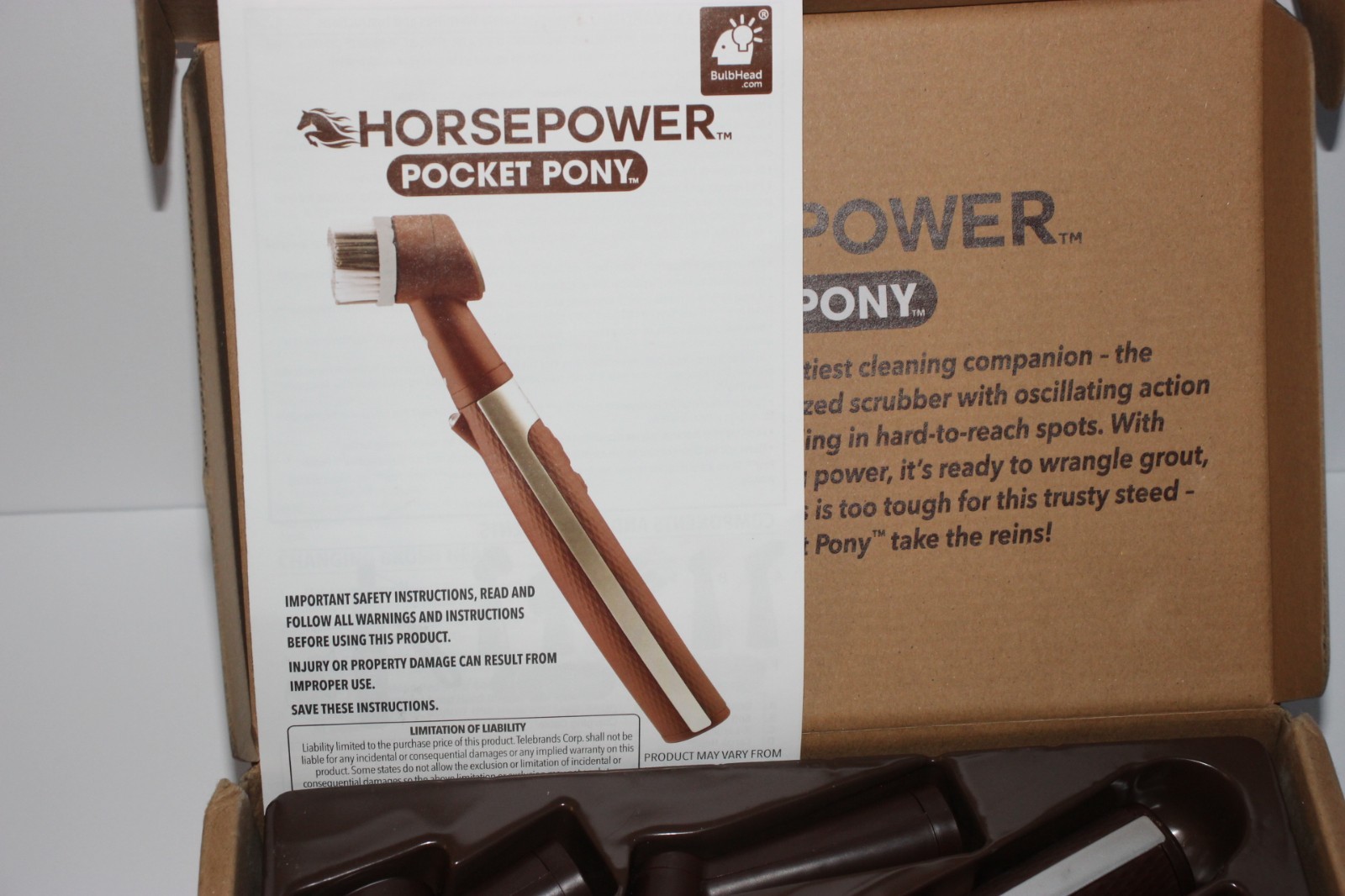 NEW Horsepower Pocket Pony Power Scrubber Grout Housecleaning Cordless 5 Brush