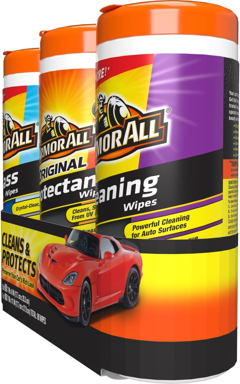 Protectant, Glass and Cleaning Wipes, Wipes for Car Interior and Car Exterior, 3