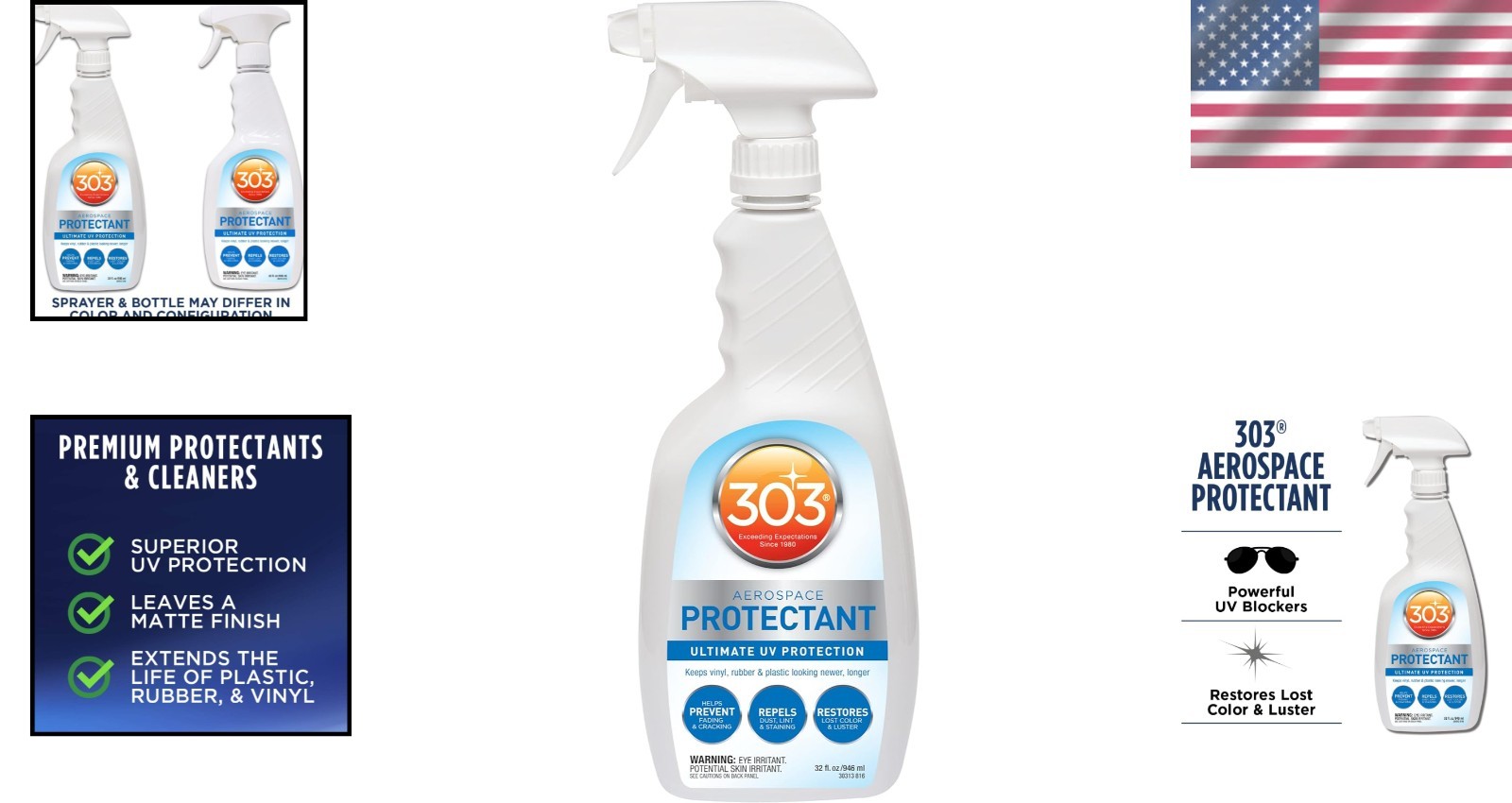 32 Fl. Oz 303 UV Protectant Spray – Non-toxic Surface Restorer with Matte Finish