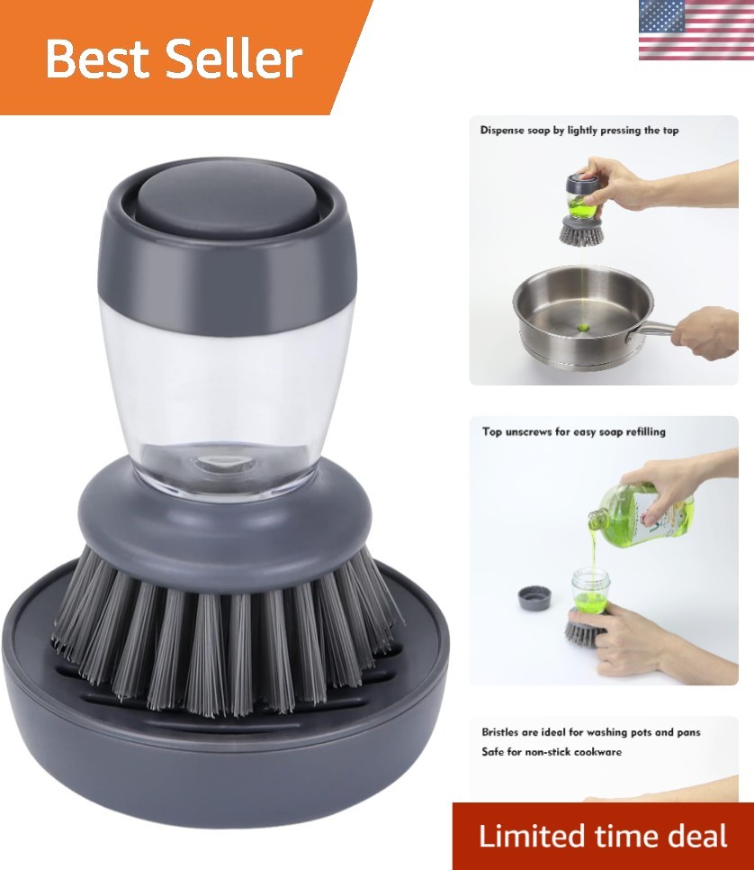 Dish Brush with Soap Dispenser, Kitchen Scrub Brush for Dishes Pots Pans Sink…