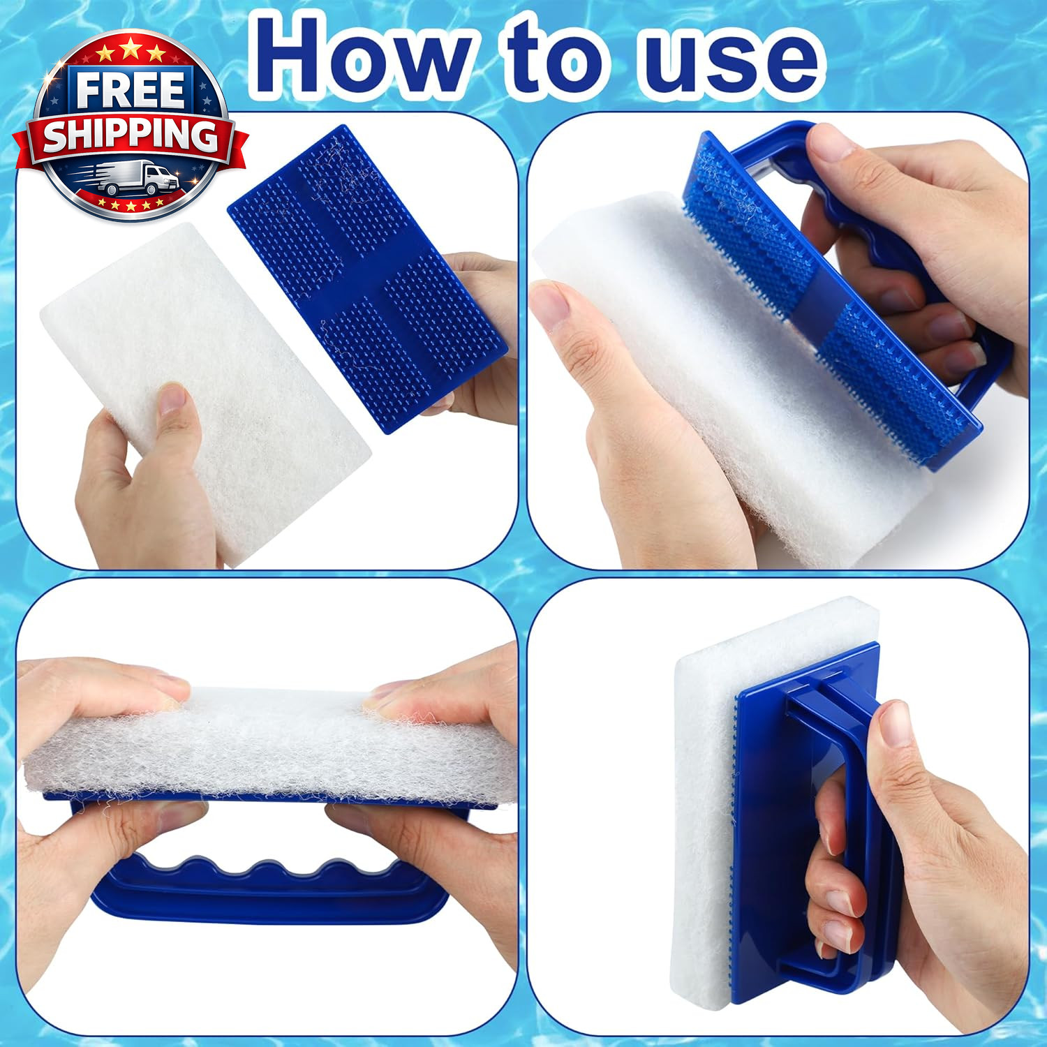 3 Pack Hand-Held Pool Scrub Brush Pool Cleaning Scrubbing Sponge Pad Bathroom Cl