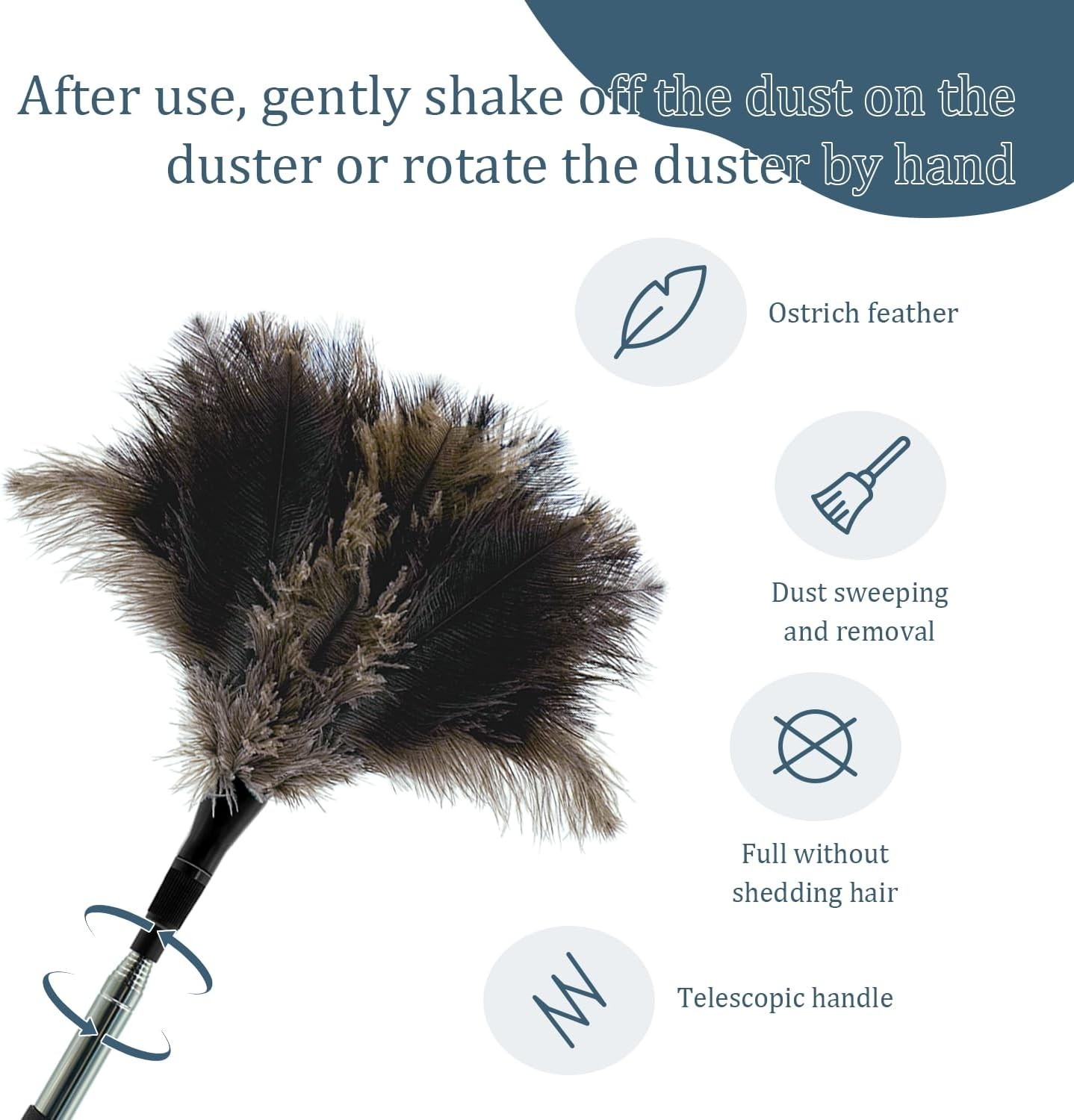 Extendable Feather Duster 47 inches Fluffy Long Handle Reusable Feather Duster
