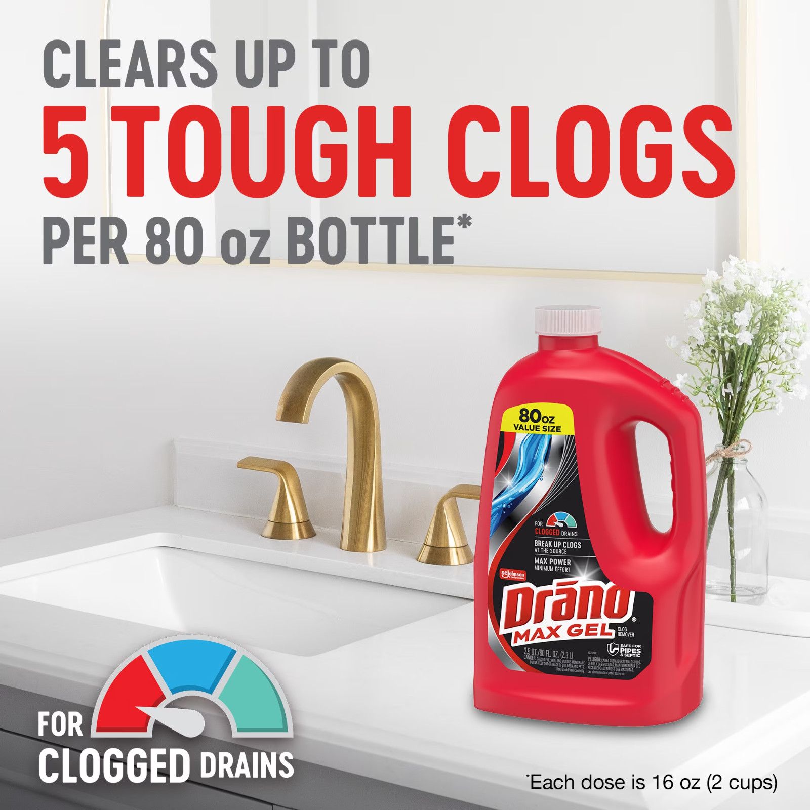 Drano Max Gel Drain Clog Remover, 160 Ounces, 2 Count