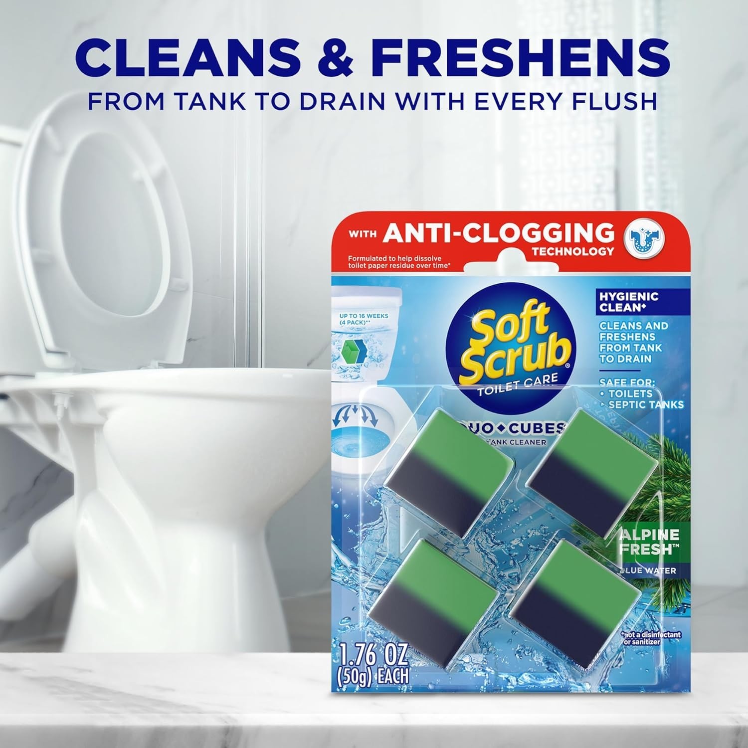 Alpine Fresh In-Tank Toilet Cleaner Duo-Cubes – Safe for Septic Systems, 4 Count