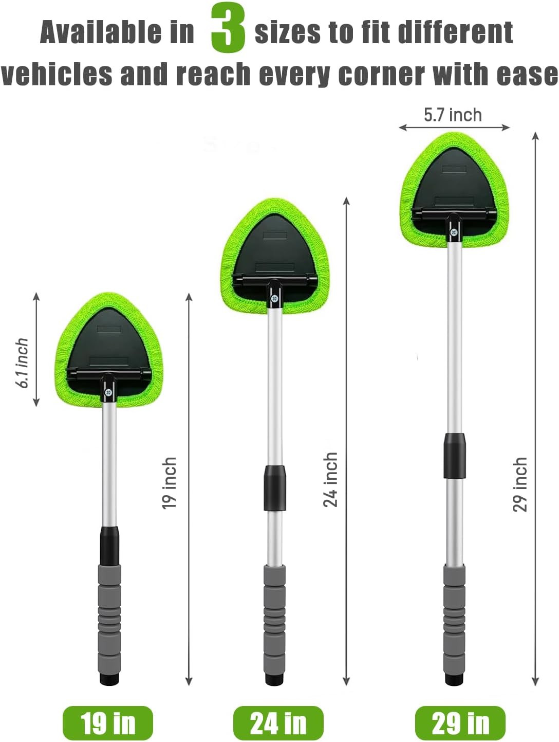 Windshield Cleaner Tool with Extendable Handle & 4 Microfiber Pads
