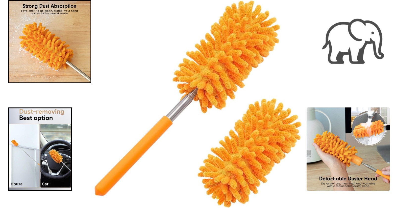 Versatile Extendable Microfiber Duster with 2 Washable Heads for Easy Dusting